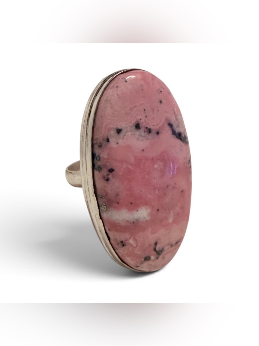 Y2K HUGE Pink Rhodonite Stone Sterling Silvet Ring, 1.5” tall, Size 7, Deadstock